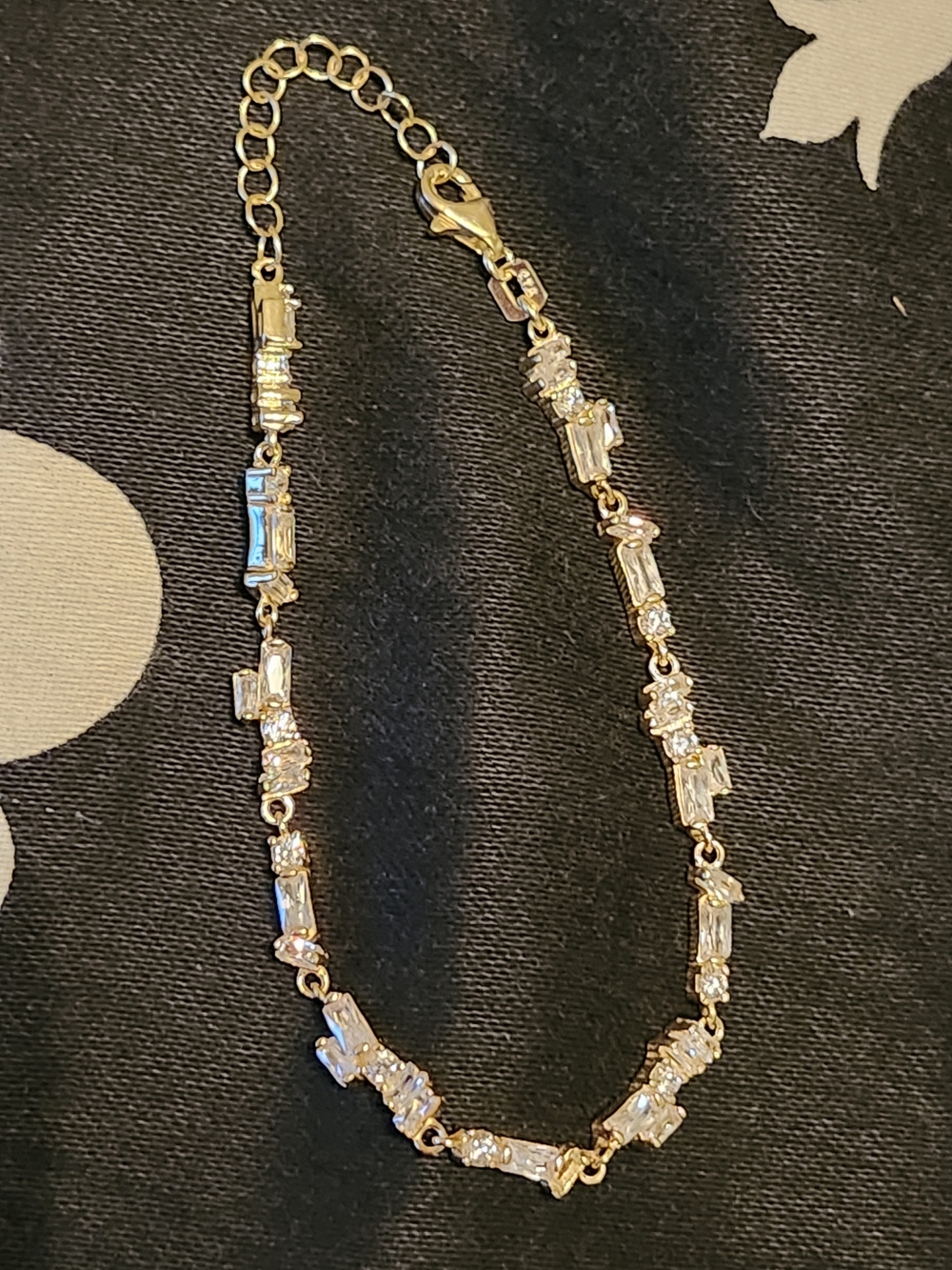 Gold 925 Sterling Crystal Baguette & Round Bracelet - Women Jewelry